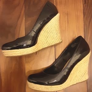 ☆BONUS☆2-FOR-1 BLACK PATENT WEDGE HEELS US 10